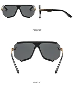 Stylish polygonal sunglasses for women, oversized shield frame with chic metal side details.