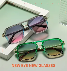 Stylish double bridge square sunglasses for men and women UV protection retro sun glasses