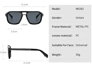Unisex double bridge square sunglasses metal pc frame fashion uv protection eyewear M6282
