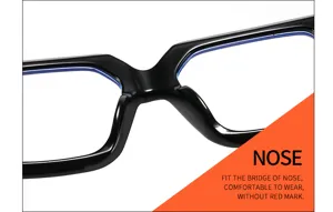 Schwarze große quadratische Flachlicht-Brille Detail, bequemes Nasensteg-Design für den täglichen.