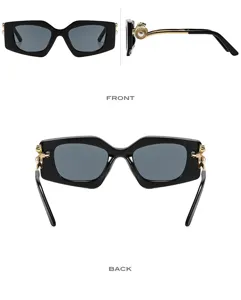 Femmes élégantes lunettes de soleil carrées géométriques avec perles branches en métal