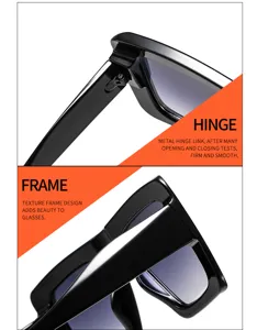 Detailed view of fashionable black square sunglasses frame and sturdy metal hinge design.