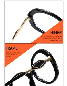 Damen runde flache optische Brille mit stilvollem Metallscharnier und Texturdesign.