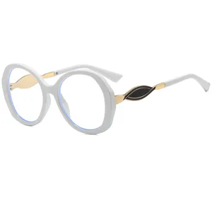Modische Runde PC Metall Klarglasbrille Für Damen Mode Geflecktes Muster Vielseitiger Vollrand Brillenrahmen