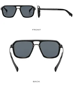 Classic double-bridge square sunglasses with black frames and grey UV protection lenses.