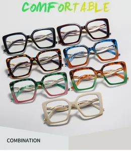Stylish large frame optical glasses frames with retro design, multi-color available.
