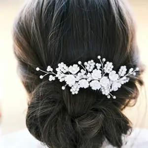 Handmade Bridal Pearl Hair Comb Floral Hair Accessory Wedding Headpiece Crystal Hair Jewelry For Women