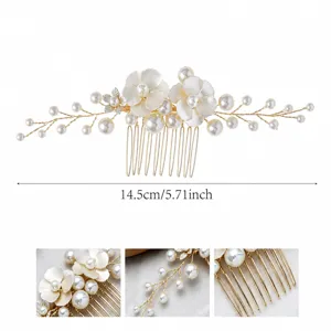 Vista dettagliata del elegante pettine per capelli in lega perla, accessorio sposa ideale.