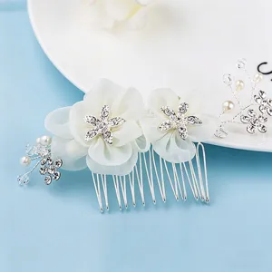 Peigne à cheveux de mariage perle strass mariée fleurs blanches accessoires cheveux.