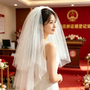 Elegant white multi-layer bridal veil for wedding, engagement and romantic photo shoots.