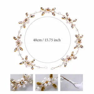 Elegant bridal faux pearl rhinestone headband floral hair vine wedding party accessory
