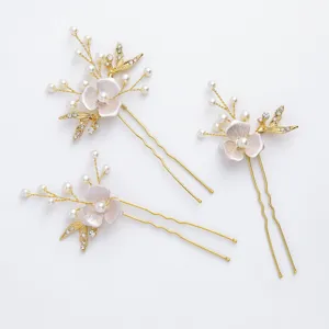 Set di forcine per capelli da sposa eleganti con perle e strass per matrimoni e feste.