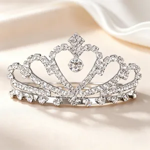 Children Crown Birthday Party Rhinestone Hair Accessories Silver Metal Princess Tiara Kids Hair Jewelry Gift