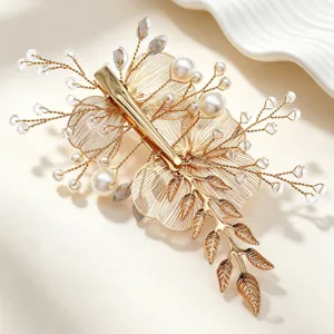 Korean bridal gold wire filigree pearl hairpin aesthetic wedding hair clip accessory