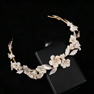 Serre-tête de mariée en céramique faite à la main strass perle accessoire de cheveux