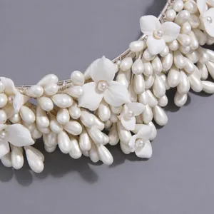 Bridal pearl flower tiara wedding hair accessory elegant white crown headpiece