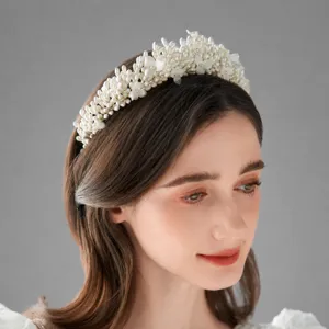 Elegant Bridal Crown Headpiece Soft Pottery Resin Pearls Wedding Hair Vine Handmade European American Hair Accessories