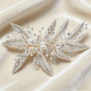 Korean Style Bridal Hair Clip Handmade Alloy Rhinestone Artificial Pearl Floral Hair Accessories For Wedding Women