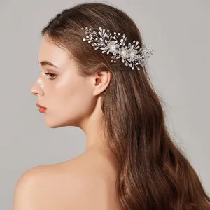 Peigne à cheveux de mariée fait main avec perles et strass, accessoire de mariage pour femmes.
