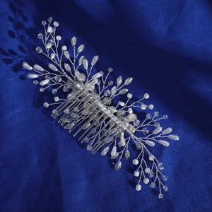 Peigne à cheveux de mariée fait à la main en argent cristal perle accessoires pour femmes
