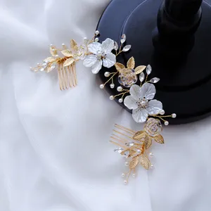 Pettine per Capelli da Sposa Nuziale Lega di Zinco Perla Artificiale Fiore in Resina Strass Accessori per Capelli per Donna Gioielli da Festa