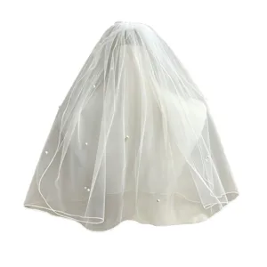 White bridal veil with faux pearls short wedding veil elegant bridal hair accessory for photo