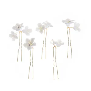 Épingles à cheveux de mariée en fleurs céramiques faites à la main, lot de 5, accessoires.