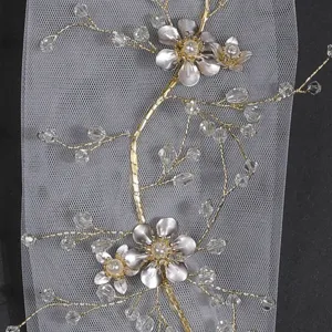 Handmade Bridal Hair Vine Crystal Pearl Headpiece Wedding Veil Accessory Gold Wire Floral Decor