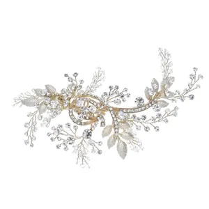 Handmade gold crystal bridal hair clip rhinestone leaf hair accessory for wedding
