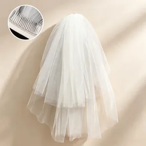 White bridal wedding veil with comb multi-layer puffy fairy hair accessory for bride