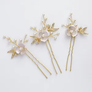 Elegante set di forcine per sposa con perle finte e design floreale per feste di nozze.