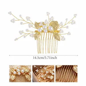 Bridal gold alloy faux pearl hair comb handmade wedding hair accessories for women