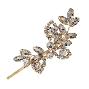 Gold rhinestone hair clip elegant leaf bobby pin bridal wedding crystal hair accessories