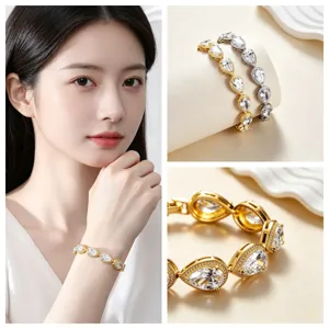 Elegant Zirconia Teardrop Alloy Bracelet Gold And Silver Plated Fashion Women Jewelry Charm Gift Accessories
