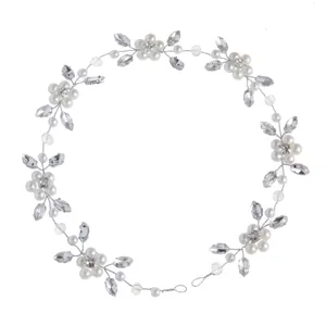 Bridal pearl rhinestone hair vine wedding headband silver hair accessory for women