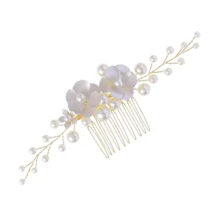 Pettine per capelli da sposa con perle, elegante accessorio per capelli da matrimonio oro.