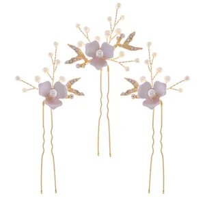 Set 3 forcine per capelli sposa lega perla strass fiore accessori capelli matrimonio