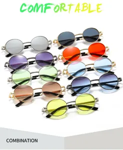 Vintage punk ronde zonnebril met gekleurde lenzen metalen frame retro bril voor dames en heren