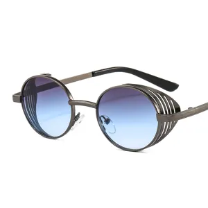 Steampunk Metalen Ronde Zonnebril Met Zijgaas Schild Modieuze Rockbril Voor Dames Heren UV400 Zonnescherm Retro Trendy Bril
