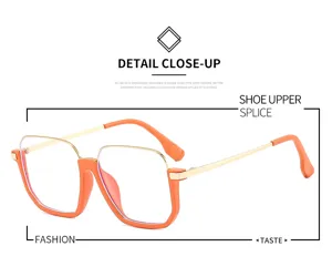 Damen Vintage quadratische Blaulichtfilter Brille mit stilvollem Halbrand und Metallbügeln.