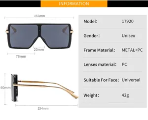 Lunettes de soleil carrées oversize avec monture en métal et PC pour un style moderne et chic.
