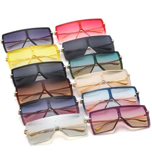 Lunettes de Soleil Carrées Surdimensionnées d'une Seule Pièce Femmes Hommes Mode Monture en Métal UV400 Rétro Flat Top Lunettes à la Mode