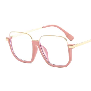 Rosa-goldene Damen Blaulichtfilter Brille mit großem quadratischem Gestell, modische Brille.