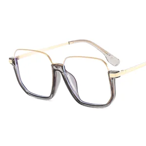Modische koreanische grosse quadratische Blaulichtschutz Brille mit Retro grauem Goldgestell.