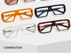 Trendy retro geometric square sunglasses for men and women, stylish multi-color thick frame.