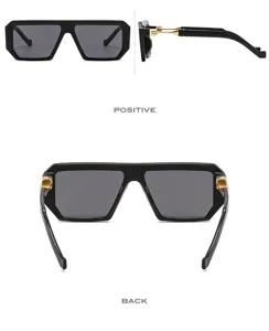 Trendy retro polygon sunglasses with wide square frames, stylish black unisex eyewear.