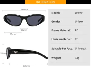 Unisex retro small frame cat-eye sunglasses featuring stylish star temple decor LH079.