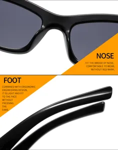 Detailed view of fashionable small frame sunglasses focusing on ergonomic nose and temple design.