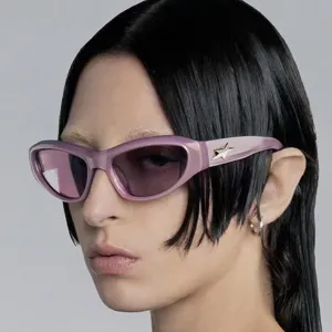 Trendy PC Metal Unisex Sunglasses Personality Small Frame Color Blocking Sun Glasses Star Ornaments Geometric Shaped Eyewear For Men Women Vacation Party Outdoor Glasses