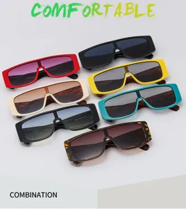Occhiali da sole piatti alla moda per uomo e donna, lenti di protezione colorate.